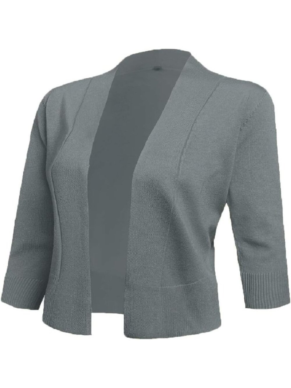 〽️Women's Grey 3/4 Sleeve Crop Cardigan Short Open Front Lightweight Knit Shrug
